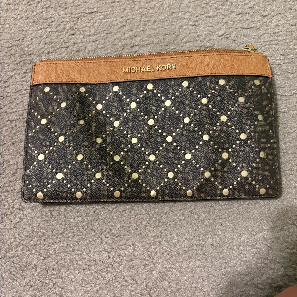 Michael Kors Brown and Tan Studded Clutch